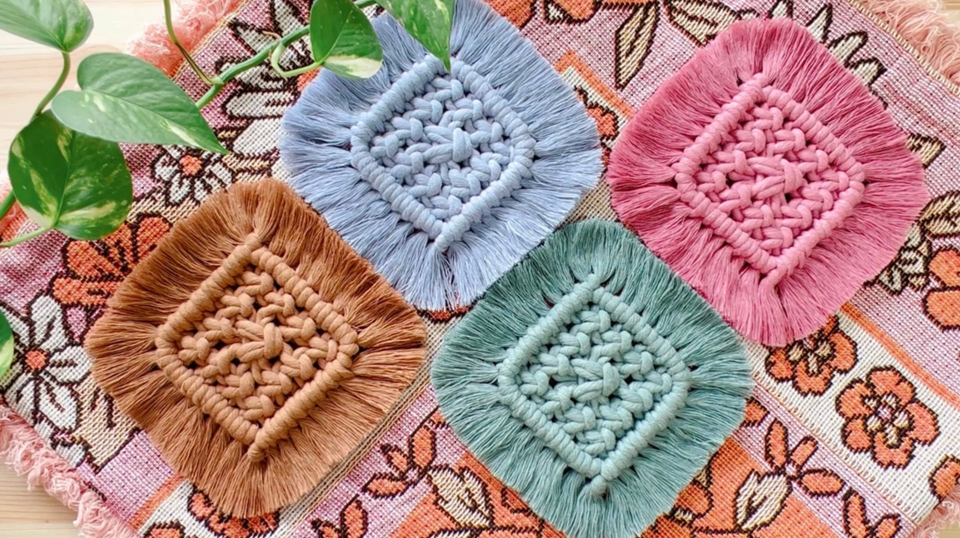 Load video: Macrame Square Coasters
